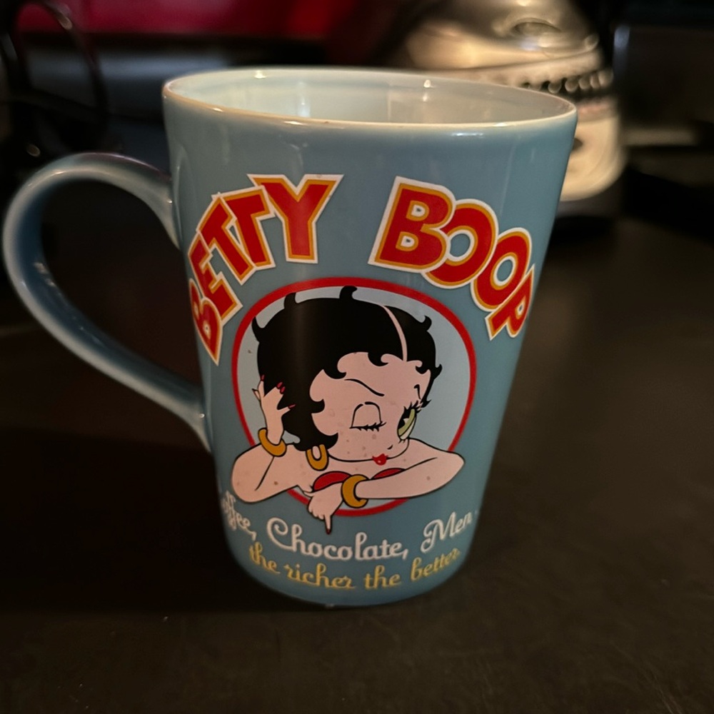 Betty Boop Blue Coffee Cup “Coffee, Chocolate,Men… The richer the better.